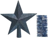 Kaemingk B.V. Décoration de Noël étoile en plastique pailletée 19 cm et guirlandes en aluminium paquet bleu foncé