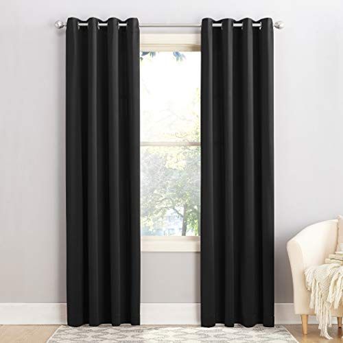 Sun Zero Barrow Energy Efficient Grommet Top Curtain Panel Pair, 54" x 63", Black