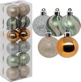 Atmosphera Boules de Noël 24x - Champagne/Ocre/Vert clair - 4 cm - Plastique