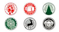 Excelsa Christmas Stamp Set van 6 onderzetters, keramiek en kurk, diameter 10,5 cm