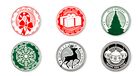 Excelsa Christmas Stamp Set van 6 onderzetters, keramiek en kurk, diameter 10,5 cm