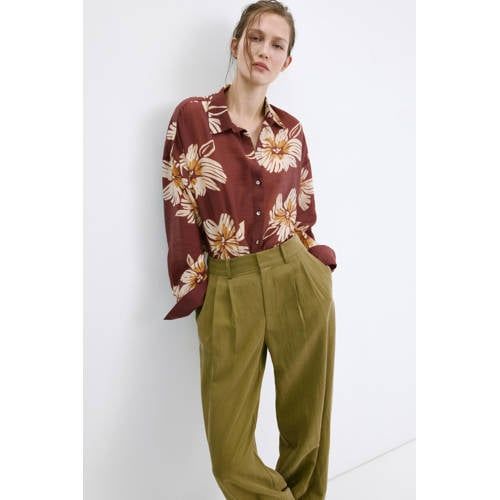 Mango Gebloemde Blouse Donkerrood
