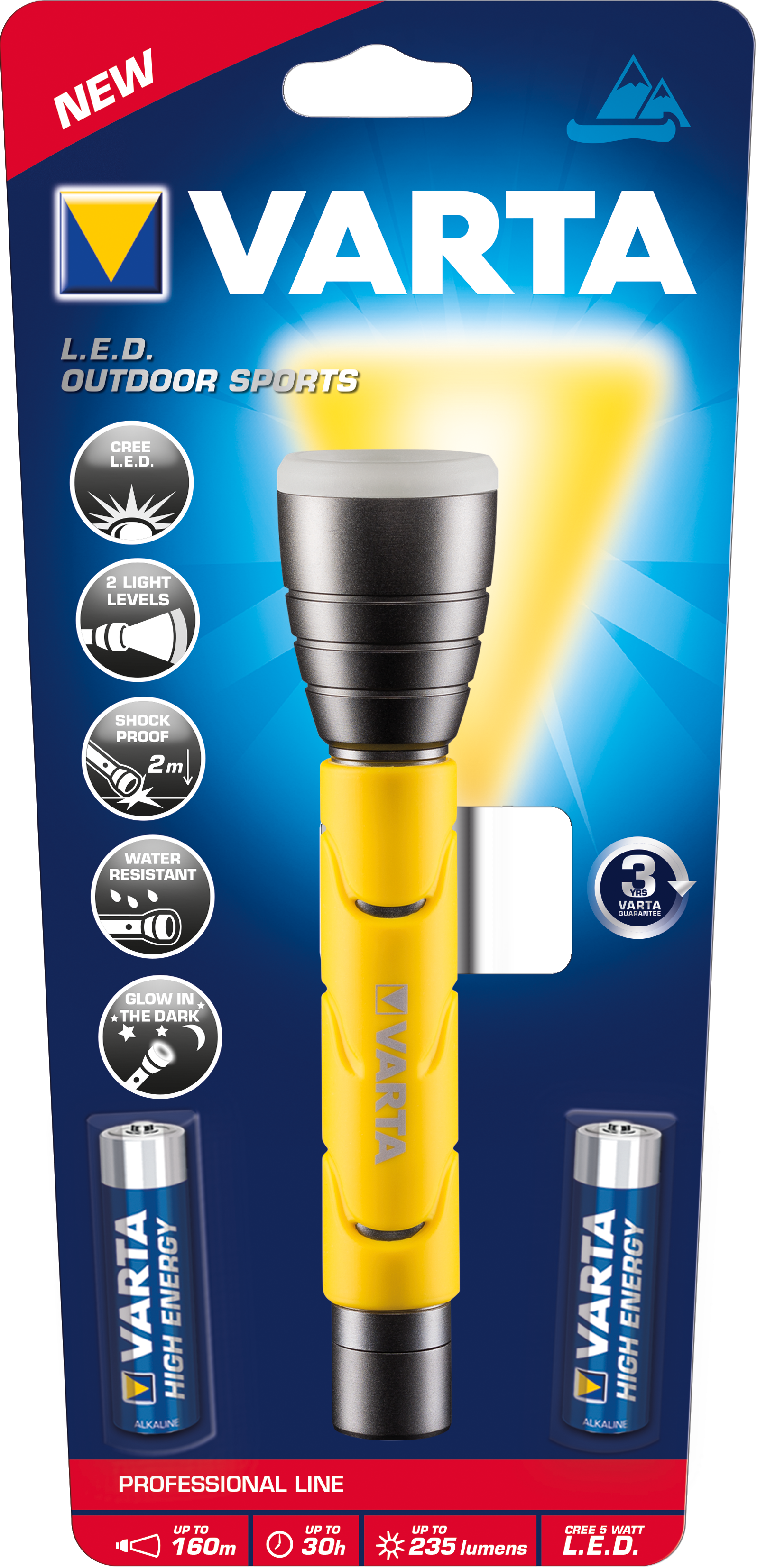 Varta 18628 101 421 Zaklantaarn - Zwart/Geel - 235 Lumen