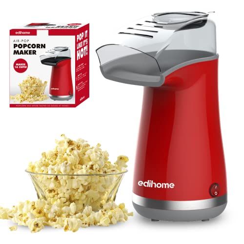 edihome Popcornmachine, elektrisch, palomiter, 1200 W, incl. doseerlepel, popcorn in 2 minuten, popcorn (rood)