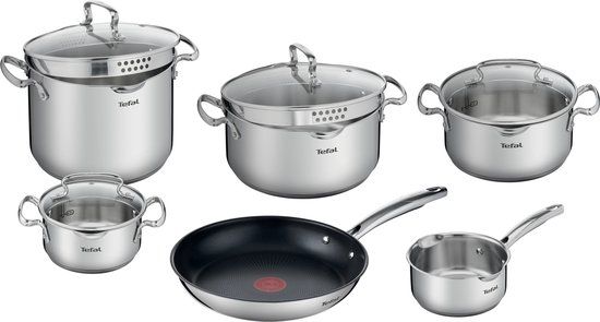 Tefal Duetto+ 6-delige pannenset (steelpan 16 cm, kookpan 16/20/24 cm, soeppan 22 cm, koekenpan 26 cm + deksels) G732SA55