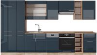 Vicco Fame-Line Unité de cuisine complète – 355 cm, chêne WB bleu foncé laqué brillant/chêne doré