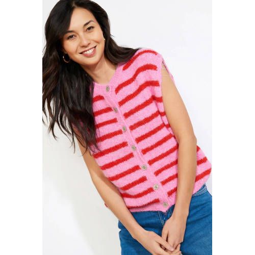 LOLALIZA gestreepte gilet roze