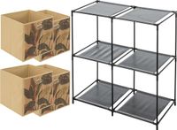 5five Kastmandjes/opberg manden - beige/print - 4x stuks van 29L - Bamboe
