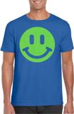 Bellatio Decorations Verkleed shirt heren - Smile / Emoticon - blauw - carnaval/foute party - feestkleding XL