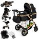 StarTech Combine kinderwagen 3-in-1 - Reisysteem - Lichtgewicht aluminium frame - Opvouwbaar - Omkeerbare zitunit - Volledig liggedeelte - Linnen - Zwart-goud