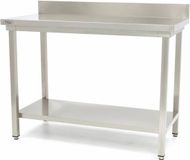 Maxima Table de travail inox - 200 x 60 cm - Hauteur réglable - avec crédence et étagère inférieure