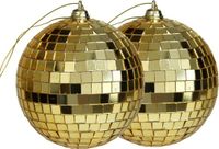 Othmar Decorations discobal kerstballen - 2x - goud - 10 cm - kunststof
