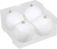 Othmara decorations Bellatio Decorations Kunststof kerstballen met sneeuw effect - 4 stuks - wit - 10 cm