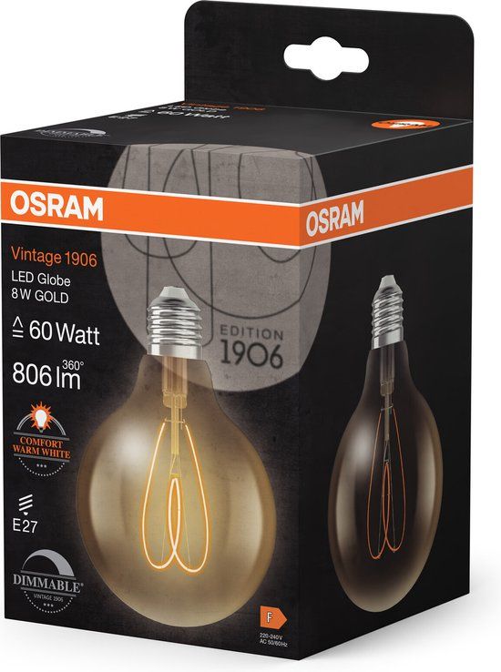OSRAM Vintage 1906 Globe LED Lamp - 8W - E27 - Dimmable - Warm White