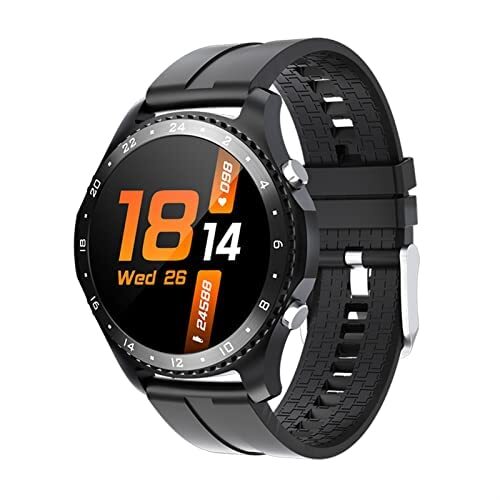 XJHYJS Heren Bluetooth Call Smart Horloge Hartslag Lichaamstemperatuur Gezondheid Monitoring Smart Armband Waterdicht Sport Horloge met Informatie Prompt Muziek Afstandsbediening, Zwart,