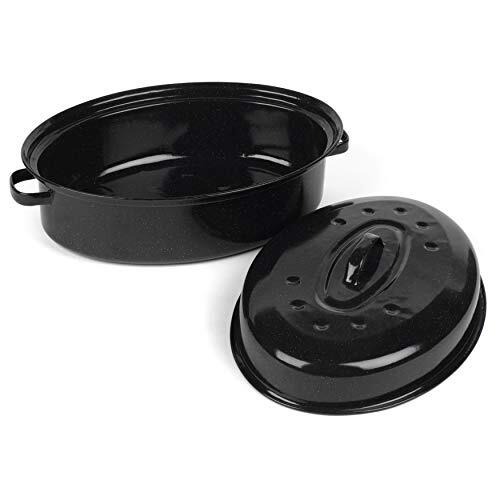 Russell Hobbs CW11491 Vitreous Enamel Romano Self Basting Roaster with Lid | Dishwasher Safe | Oven Safe | Long Lasting | 36 cm | Black