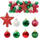 Unyqoos® 30-teiliges Set Mini-Christbaumkugeln, 3 cm – 29 Rot/Weiß + 1 Gold-Sternspitze, 10,5 cm, Kunststoff, mit Gold-/Silberband, geeignet für Weihnachtsbäume von 30–90 cm