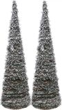 Merkloos Verlichte kerstbomen/kegels - 2 stuks - 60 cm - groen - LED - warm wit