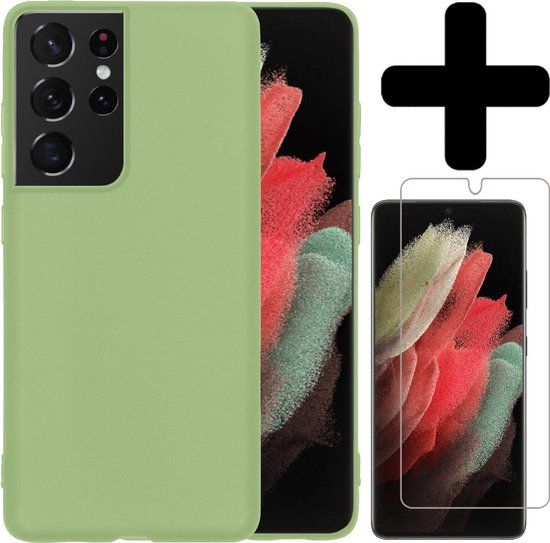 BTH Hoesje Samsung Galaxy S21 Ultra - Siliconen - Groen - Met Screenprotector
