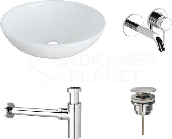 Sani Royal Keramische Waskomset Baventura Chroom Inbouwkraan 41x41 cm
