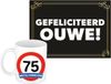 Bellatio Decorations Verjaardag cadeau koffiemok - 75 jaar - man - looking good - met gefeliciteerd ouwe wenskaart
