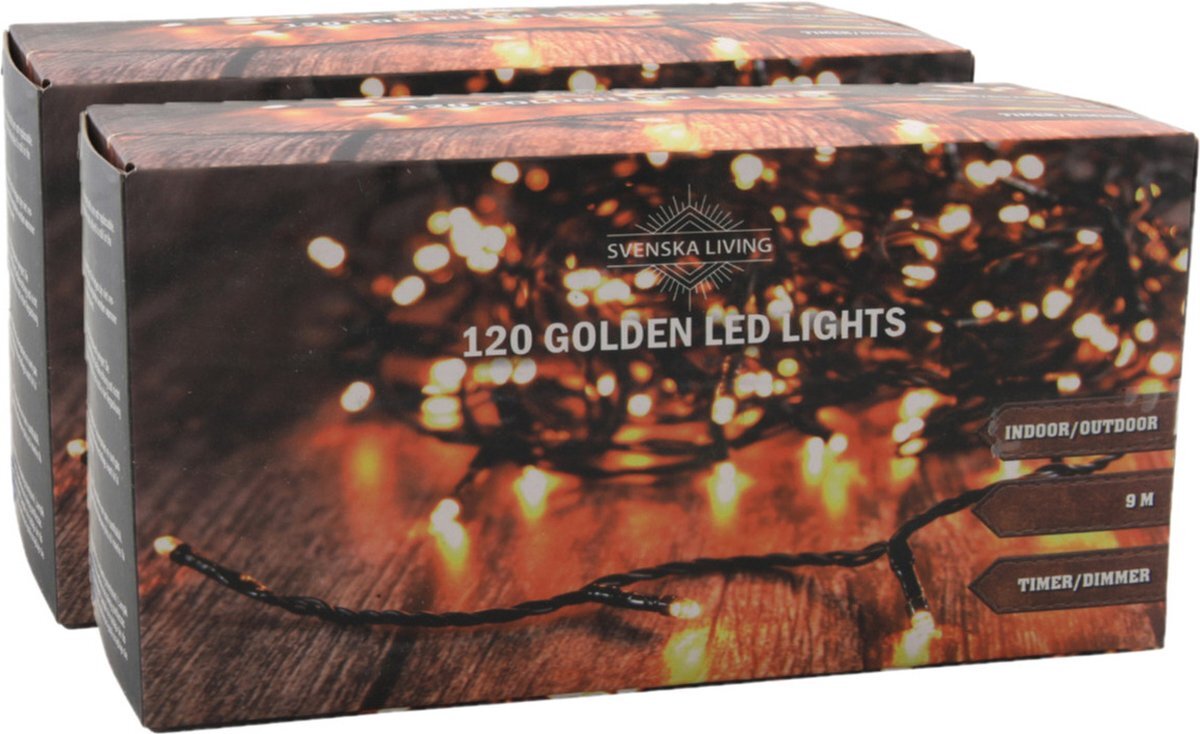 Svenska Living Set van 2x stuks kerstverlichting lichtsnoeren goud 900 cm