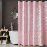 FINECITY Roze douchegordijn zilver Marokkaans patroon met 12 haken inbegrepen, 182 x 183 cm, 1 paneel