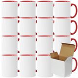 Acen Merchandise Sublimatiemokken zonder druk, van hoogwaardige kwaliteit, keramische inzels of als set, sublimatiebekers met inkt (4 stuks, binnen & handvat rood)