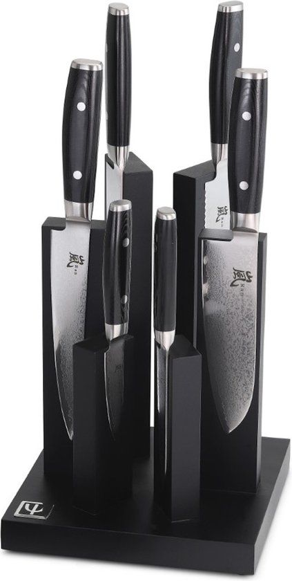 Yaxell Ran Messenset - 7-delig - Tower Magneetblok - 6 Messen - Damaststaal