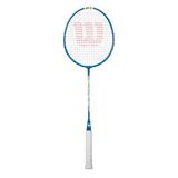 Wilson Champ 90 Badmintonracket met dynamisch frame voor verhoogde sterkte, levendig tweekleurig design, voorgespannen geleverd, kleur: blauw/wit, maat 3