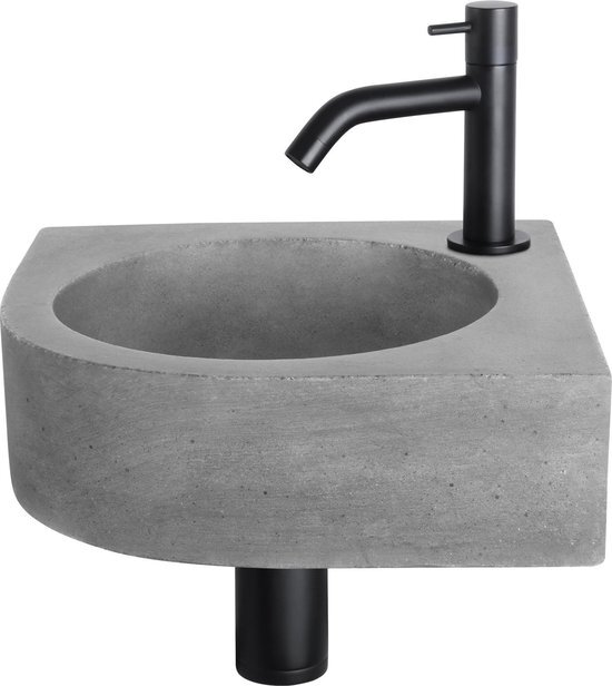 Differnz Cleo Fonteinset - Beton donkergrijs - Kraan gebogen mat zwart - 31.5 x 31.5 x 10 cm