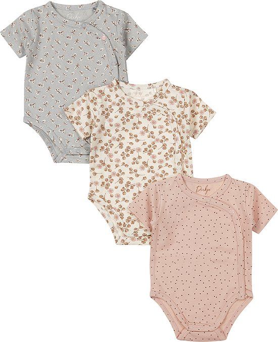 Dirkje NOOS GIRLS Rompertje 3-pack Meisjes Maat 62/68 Gebloemd Korte Mouw Bio Katoen Stretch Multi Colour