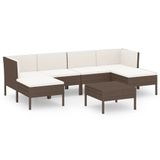 vidaXL 7-delige Loungeset met kussens, poly rattan, bruin
