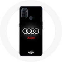 Oppo A53 Hoesje Audi Logo metaal zwarte achtergrond Maniacase