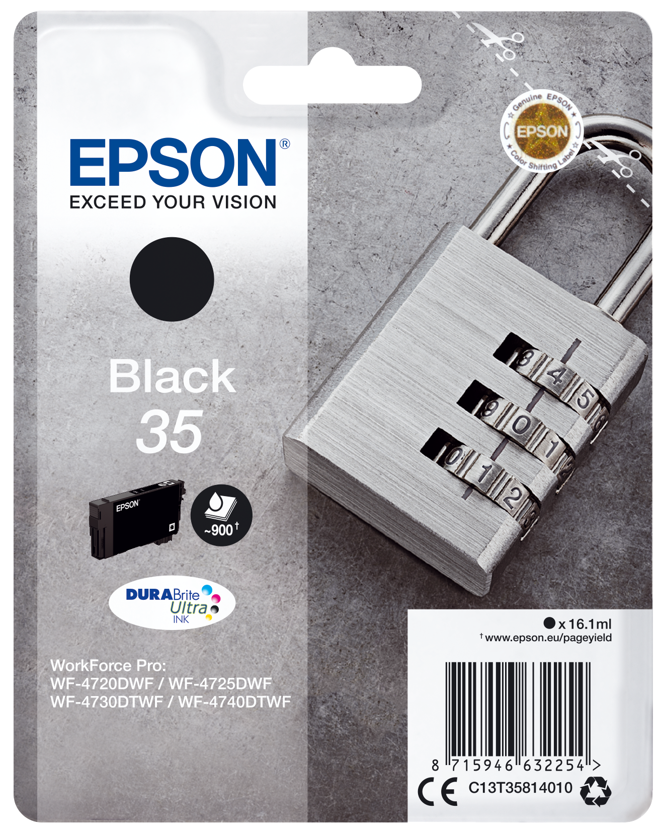 Epson Padlock Singlepack Black 35 DURABrite Ultra Ink single pack / zwart