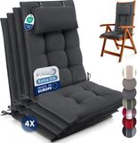 Beautissu Sun-HL – Set van 4 Premium Hoge Rugleuning Stoelkussen 120x50 cm – UV-bestendig – 8cm Dik – met Hoofdkussen & Bevestigingsbanden – Antislip – Antraciet