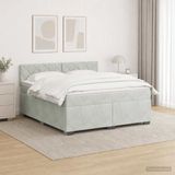 vidaXL Boxspringbed met matras en LED-verlichting, lichtgrijs, 180 x 200 cm, fluweel