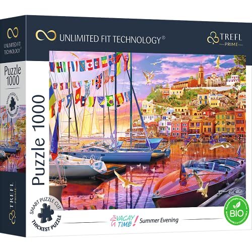 Trefl Prime - Uft Puzzel Vacay Time: Summer Evening -1000 Elementen, Dikste Karton, Bio, Eko, Vakantie, Zomer, Jachten, Jachthaven, Zonsondergang, Vermaak Voor Volwassenen En Kinderen Vanaf 12 Jaar