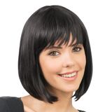 Chaks - Bob-pruik met kort haar, kunsthaarpruik met pony van 30 cm | Gladde bobkapsel voor carnaval, cosplay en festivals, damespruik van kunsthaar