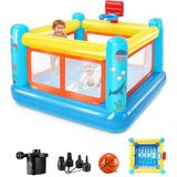 Opblaasbaar springkasteel voor kinderen van 3 tot 6 jaar, klein pvc-springkasteel, speelhuis met springkussen, basketbalkorf en springspel, inclusief luchtpomp