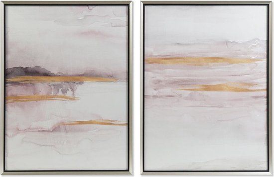 DKD Home Decor Abstract City Painting - 60 x 80 cm - White - Set of 2