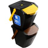KADAX Recycling-emmer, 25 liter afvalemmer/prullenbak met deksel - afvalemmerset voor gemakkelijke afvalscheiding, afvalverzamelaar, afvalscheider voor biologisch afval, papier, glas - 2x25L