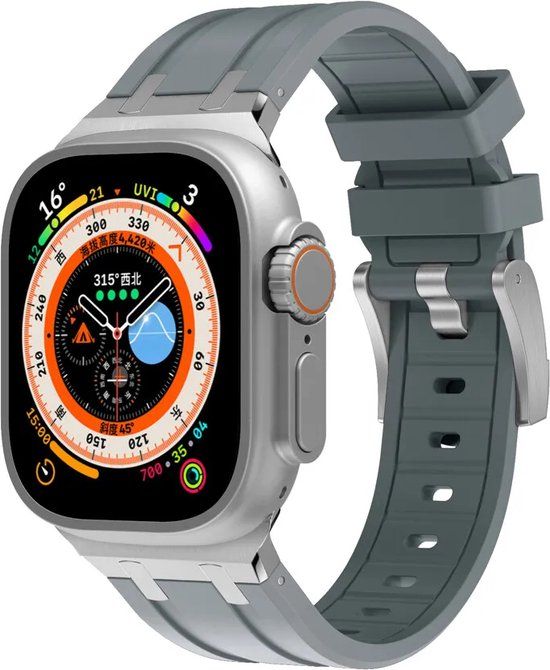 Strap-it Apple Watch Band - Liquid Silicone - 42/44/45/49mm - Dark Grey/Silver