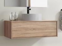 Vente-unique Licht naturelkleurig zwevend badkamermeubel met enkele ronde wastafel - 94 cm - TEANA II