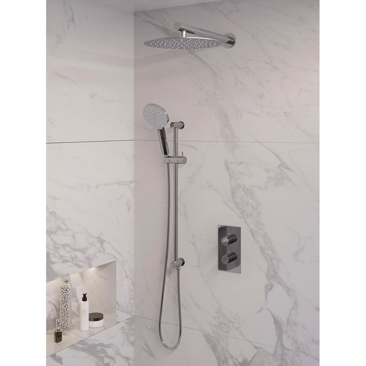 Brauer Regendoucheset 44 Inbouw Muur Chrome Edition 30cm Rond Glans Chroom 2 Greeps 3-weg met Thermostaatkraan Glijstang en Handdouche