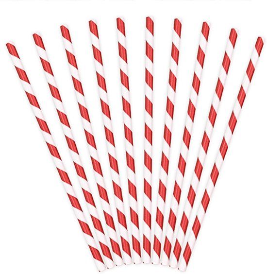 Partydeco Papieren rietjes rood wit gestreept