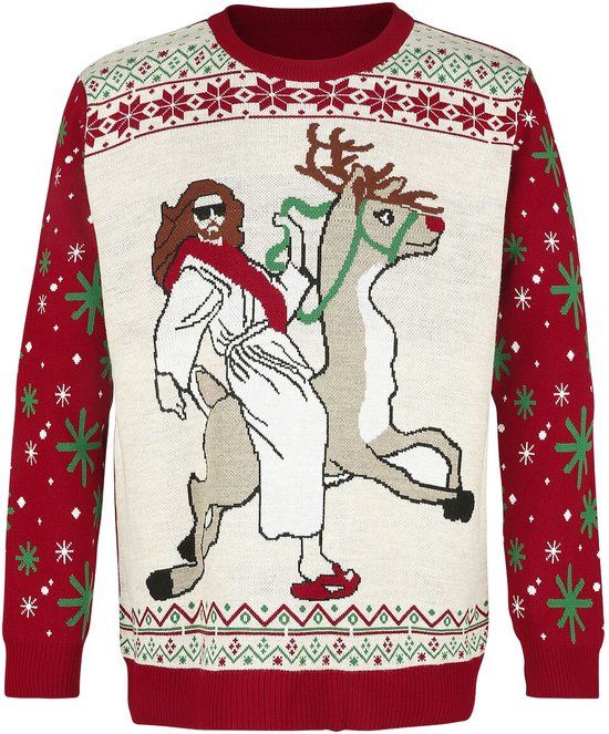Ugly Christmas Sweater E.M.P. Merchandising Ugly Christmas Sweater Jesus Riding Reindeer Heren Christmas jumper - multicolor - L