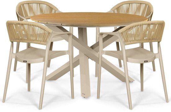 Domani Furniture Tuinset Ronde tuintafels 4 personen 125 cm Kunststof Taupe