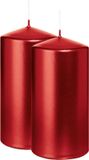 Wiedemann Cilinderkaars/stompkaars - 2x - metallic rood - 12 x 6 cm - 33 branduren