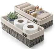 Brookstone BKH1545 gewebter Korb, Organisation und Aufbewahrungsbehälter, über der Toilettenpapier-Reserve, geeignet für jeden Einrichtungsstil, 2 Stück Vintage-Grau, 2 Stück